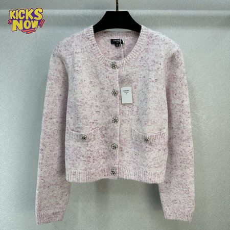 Chanel Pink Round Collar Wool Cardigan Sweater