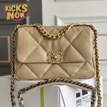Chanel 19 Small Flap Bag in Light Beige Lambskin