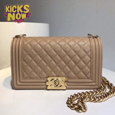 Chanel Boy Flap Quilted Diamond Metallic New Medium Tan