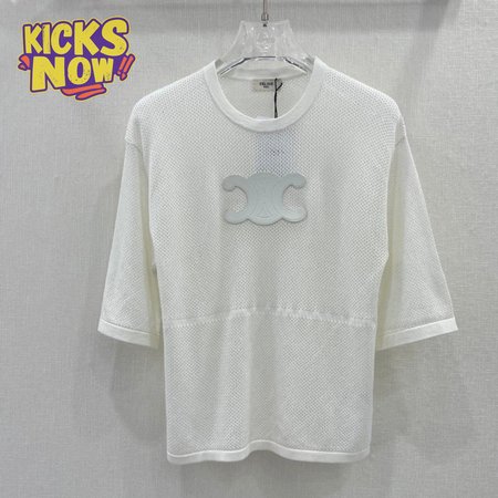 Celine Triomphe Perforated T-Shirt In Plonge Lambskin Optic White