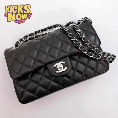 Chanel Classic Double Flap Quilted Caviar Silver-tone Medium Black