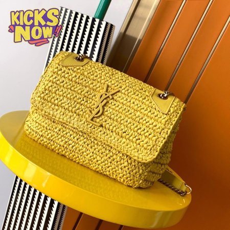 Saint Laurent Niki Raffia Logo Plaque Shoulder Bag