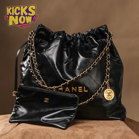 Chanel 22 Large Bag Shiny Calfskin & Gold Black