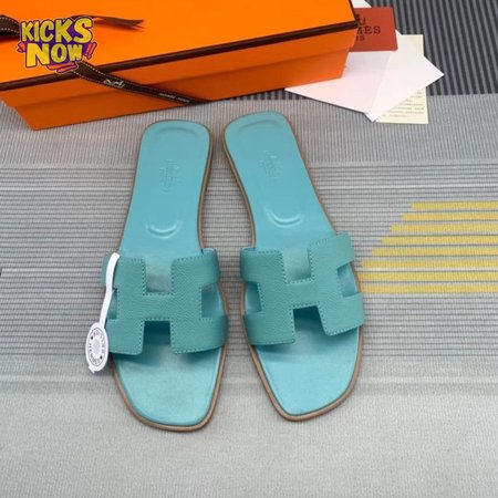 Hermes Oran Sandal Bleu Pinede Box Calfskin Leather