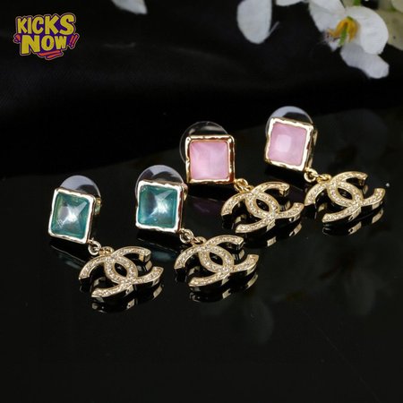 Chanel Crystal CC Drop Earrings Pink Gold