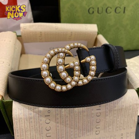 Gucci Leather Belt With Pearl Double G Buckle