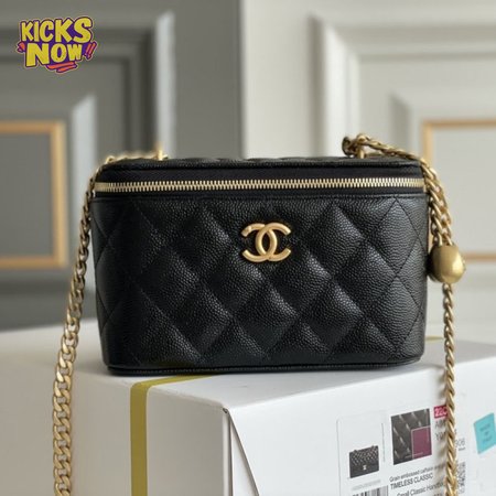 Chanel Black Leather Vanity, Cosmetic Pouch Bag