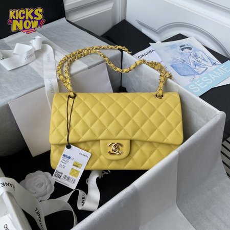 Chanel Medium Classic Double Flap Bag Yellow Caviar Light Gold Hardware