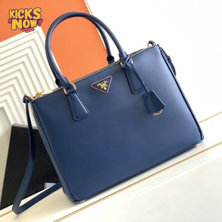 Prada Blue Saffiano Lux Leather Double Zip Tote