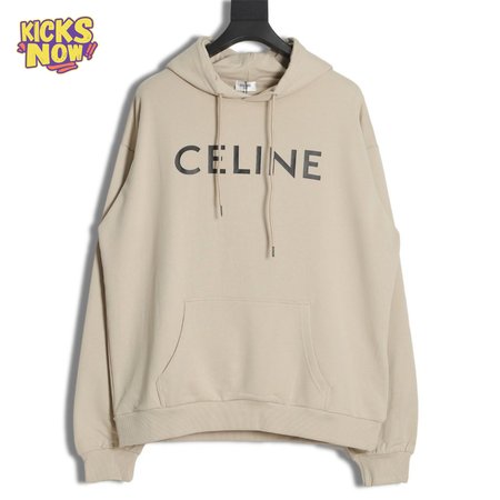 Celine Loose Hoodie In Cotton Fleece Stone Beige / Black