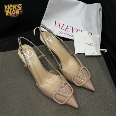 Valentino Beige Patent Leather VLOGO Slingback Pumps