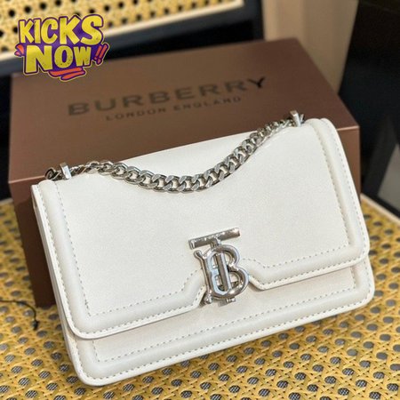 Burberry Leather Small TB Bag White