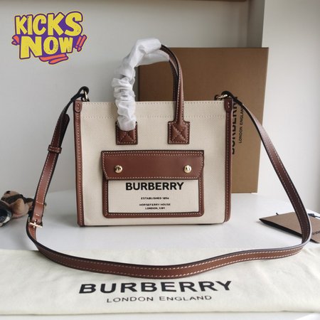 Burberry Two-tone Canvas And Leather Mini Freya Tote Natural/Tan 80441431