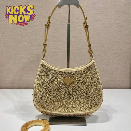 Prada Cleo Satin Bag With Crystals Platinum 1BC169