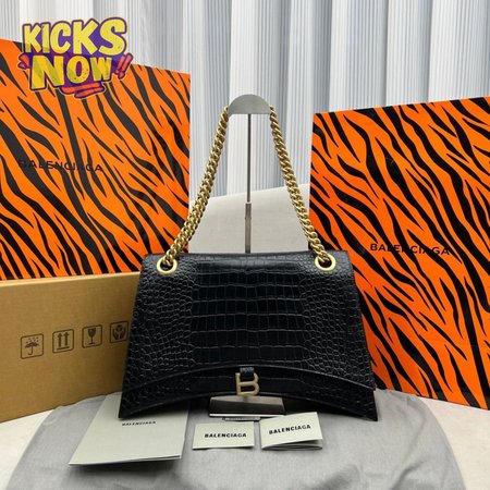 Balenciaga Crush Large Chain Bag Crocodile Embossed In Black