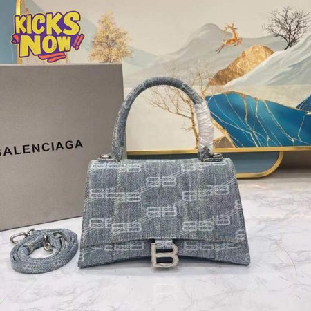 Balenciaga Hourglass Small Handbag Bb Monogram Bleached Denim In Blue 64716