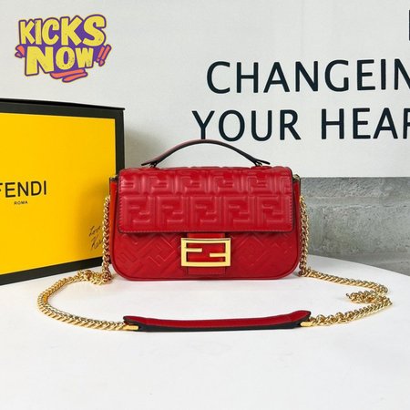Fendi Baguette Chain Midi Red Leather Bag