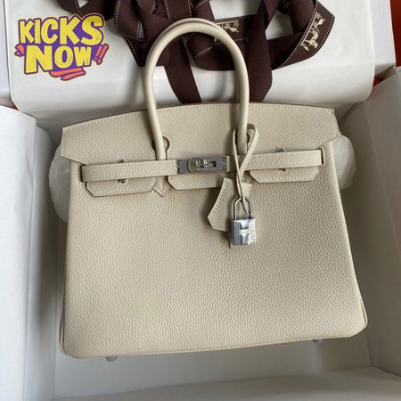 Hermes Craie Togo Birkin 25 Palladium Hardware