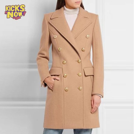 Balmain Black Double Breasted Gold Button Wool Coat