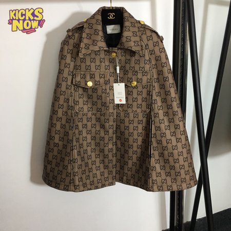 Gucci Double G Letter Print Woolen Cape Coat