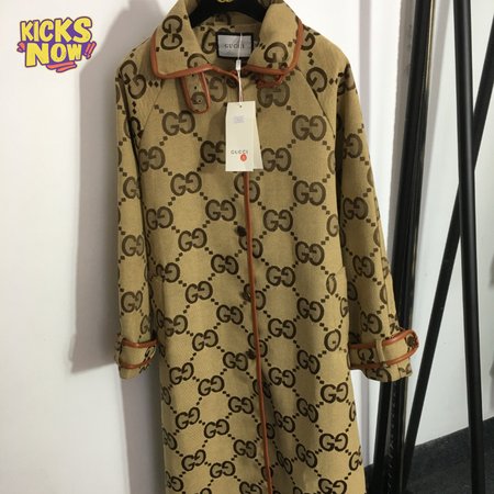 Gucci G Jacquard Letter Leather-Bound Mid-Length Trench Coat