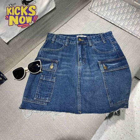 Celine Cargo Mini Skirt In Dark Union Wash Denim S-L