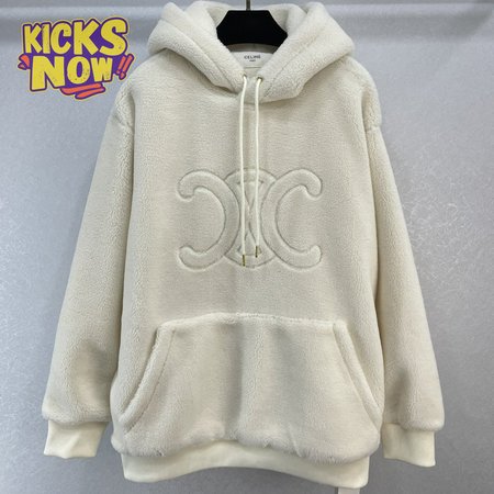Celine Oversized Triomphe Hoodie In Fleece Off White S-L