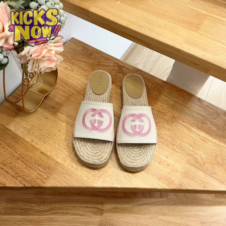 Gucci Espadrille Slide With Interlocking G White/Pink 35-41