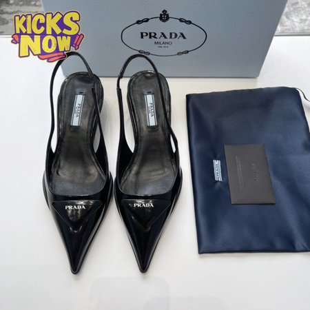Prada Brushed Leather Slingback Pumps Black 35-40